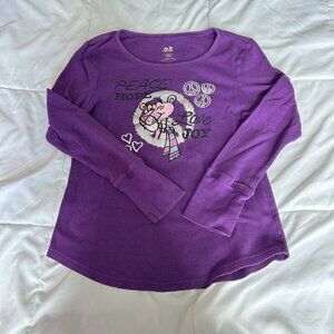Pink Panther Junior Girls Large T-Shirt Long Sleeve Purple Y2K Vintage 90s